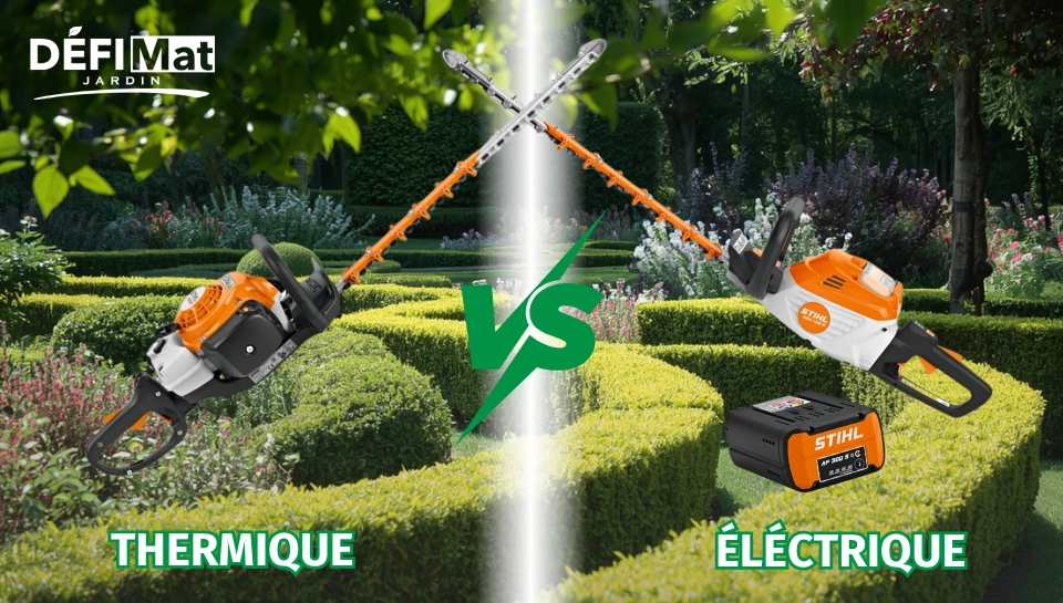 Taille haie thermique ou électrique - conseils Défi-Mat Jardin