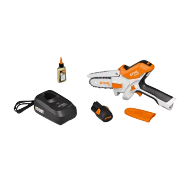 Scie de jardin à batterie STIHL GTA 26 PACK avec batterie AS 2 et chargeur AL 1, disponible chez Défi-Mat Jardin.