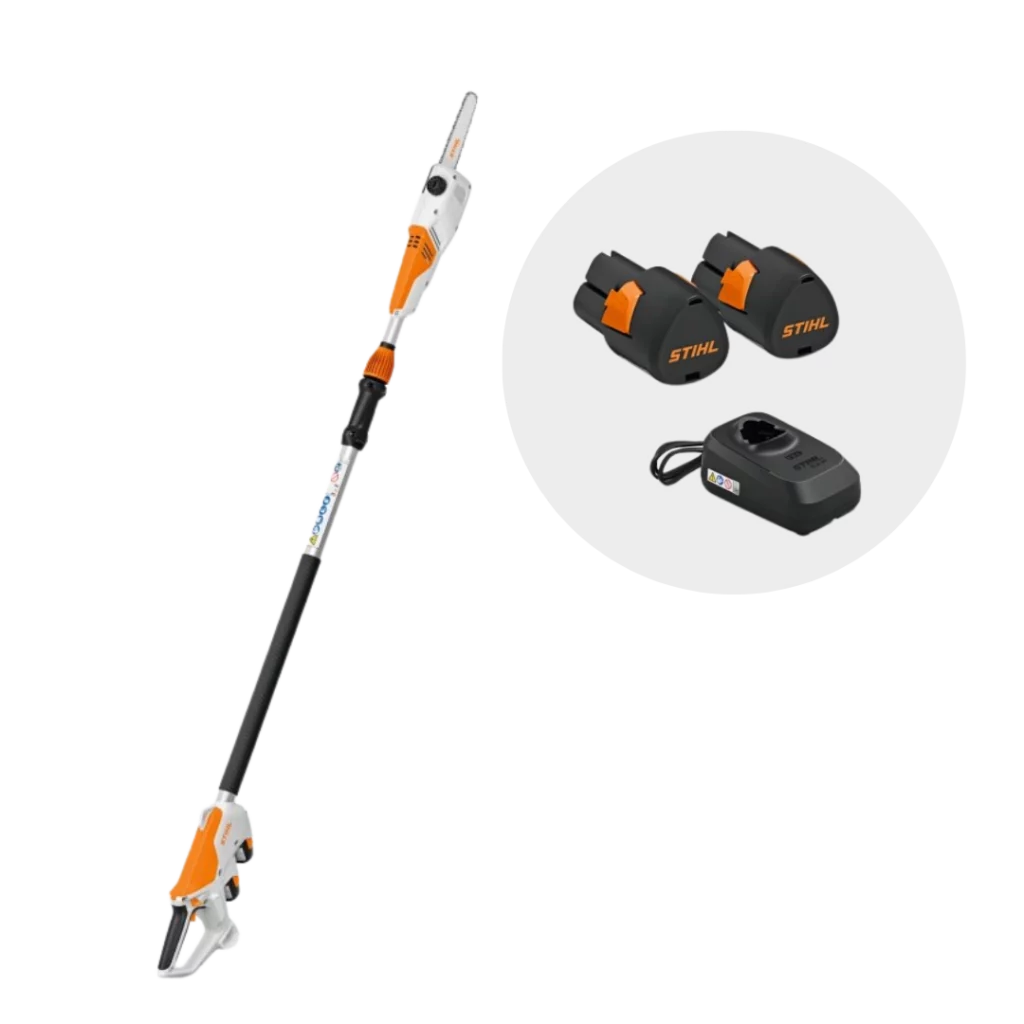 Perche d'élagage à batterie STIHL HTA 30 PACK avec batterie et chargeur, disponible chez Défi-Mat Jardin.