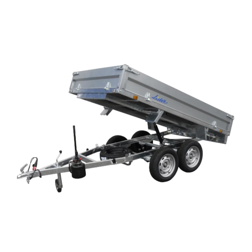 Remorque benne Lider pour le transport et le déchargement de matériaux, disponible chez Défi-Mat Jardin.