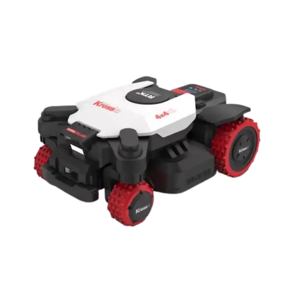 Robot tondeuse Kress EYEPILOT® 4×4 RTKN pour terrains jusqu'à 3 000 m², disponible chez Défi-Mat Jardin.