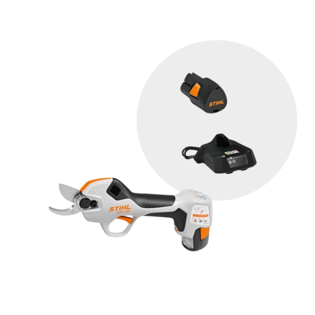 Sécateur à batterie STIHL ASA 20 PACK avec batterie et chargeur, disponible chez Défi-Mat Jardin.