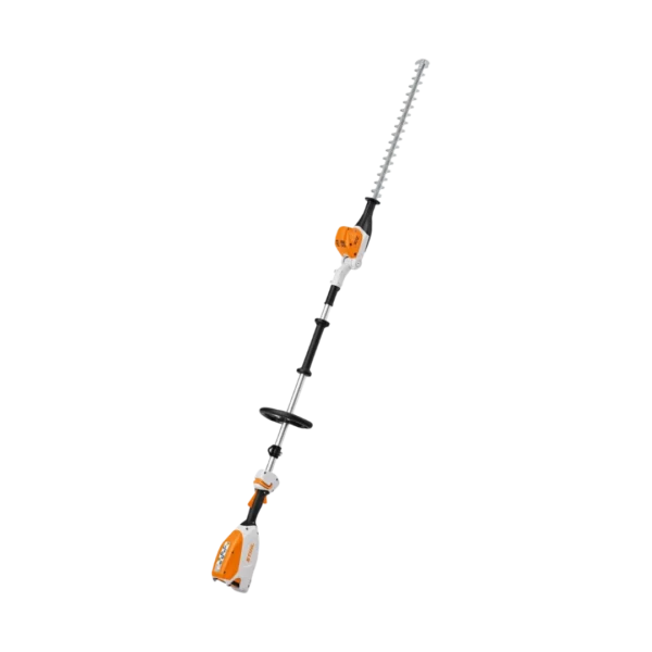 Taille-haies sur perche à batterie STIHL HLA 66 avec tête de coupe orientable, disponible chez Défi-Mat Jardin.