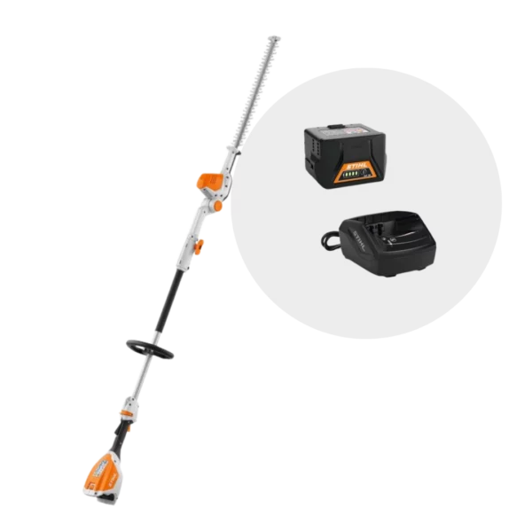 Taille-haies sur perche à batterie STIHL HLA 56 PACK avec batterie et chargeur, disponible chez Défi-Mat Jardin.
