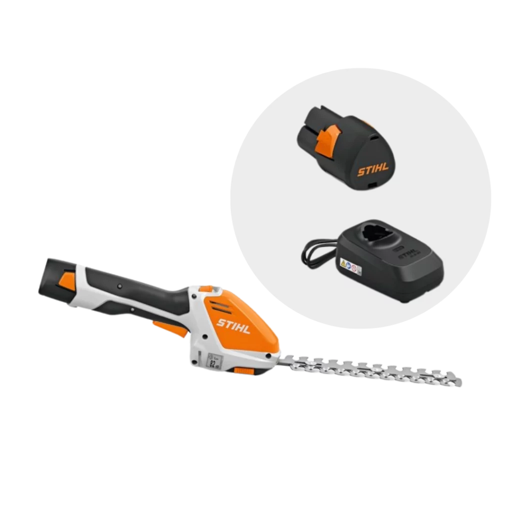 Taille-haies à batterie STIHL HSA 26 PACK avec batterie et chargeur, disponible chez Défi-Mat Jardin.