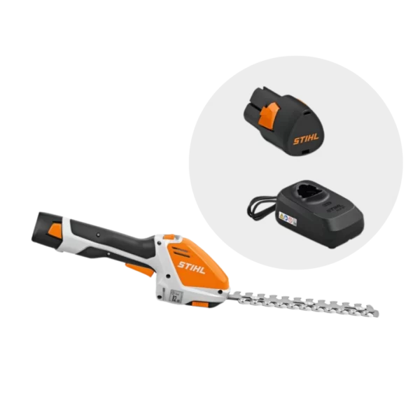 Taille-haies à batterie STIHL HSA 26 PACK avec batterie et chargeur, disponible chez Défi-Mat Jardin.