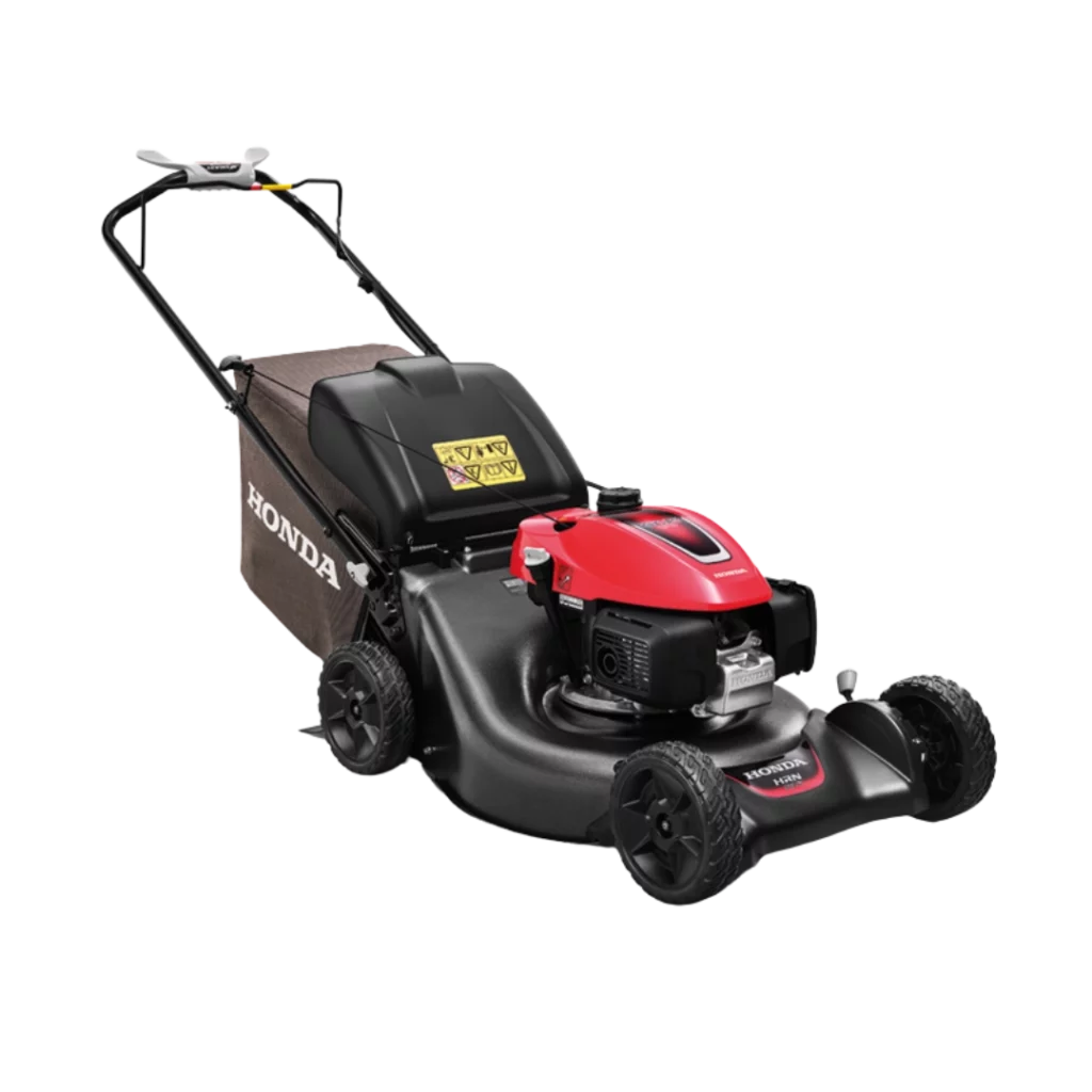 Tondeuse thermique Honda HRN536 avec carter de coupe de 53 cm et système mulching, disponible chez Défi-Mat Jardin.