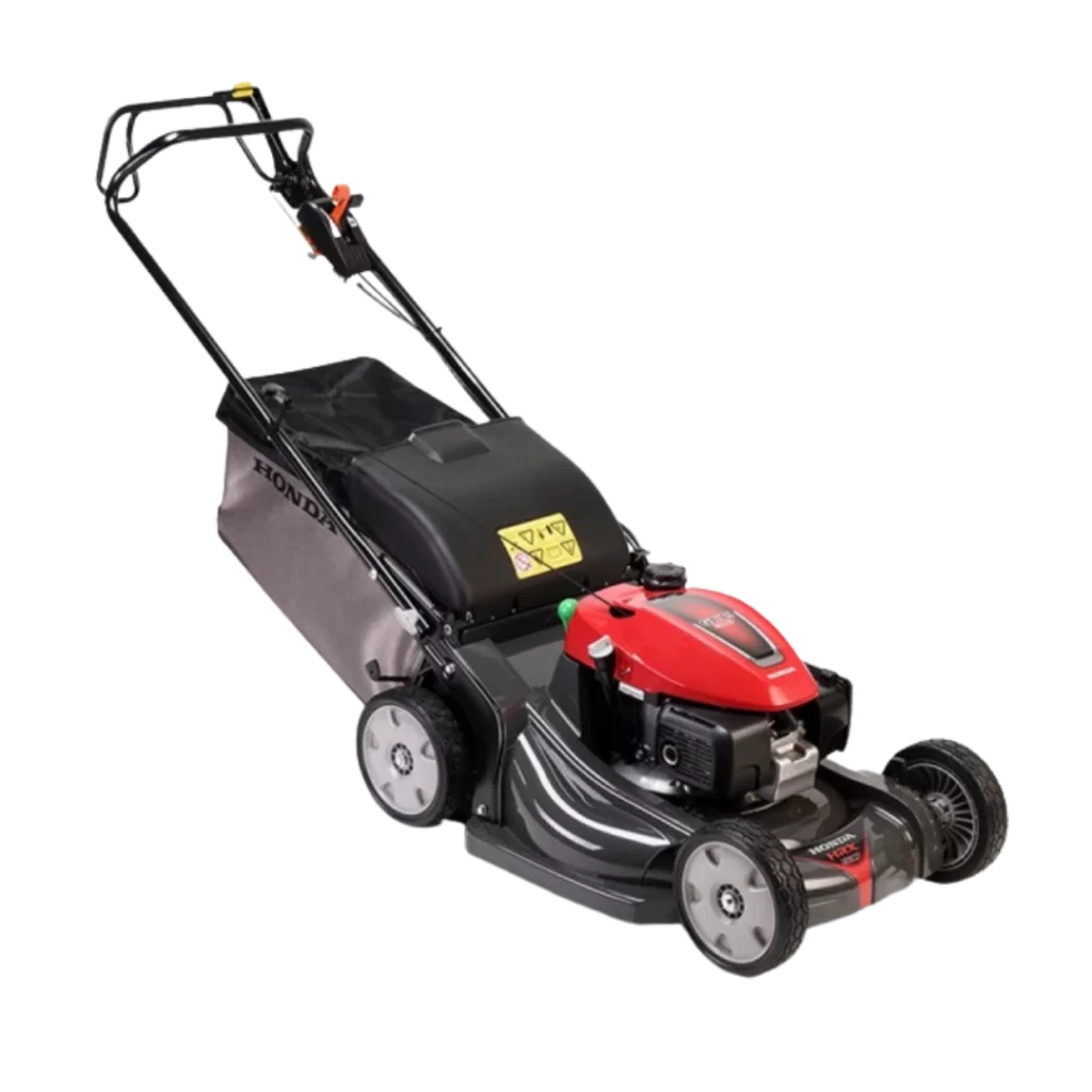 Tondeuse thermique Honda HRX476HYE avec carter Polystrong de 47 cm, transmission hydrostatique et mulching, disponible chez Défi-Mat Jardin.
