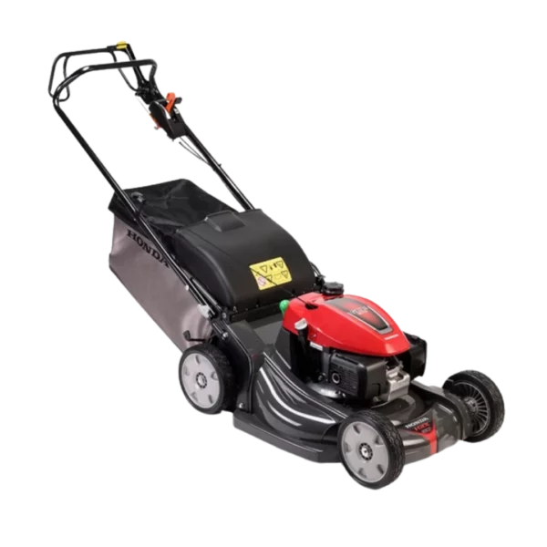Tondeuse thermique Honda HRX476HYE avec carter Polystrong de 47 cm, transmission hydrostatique et mulching, disponible chez Défi-Mat Jardin.