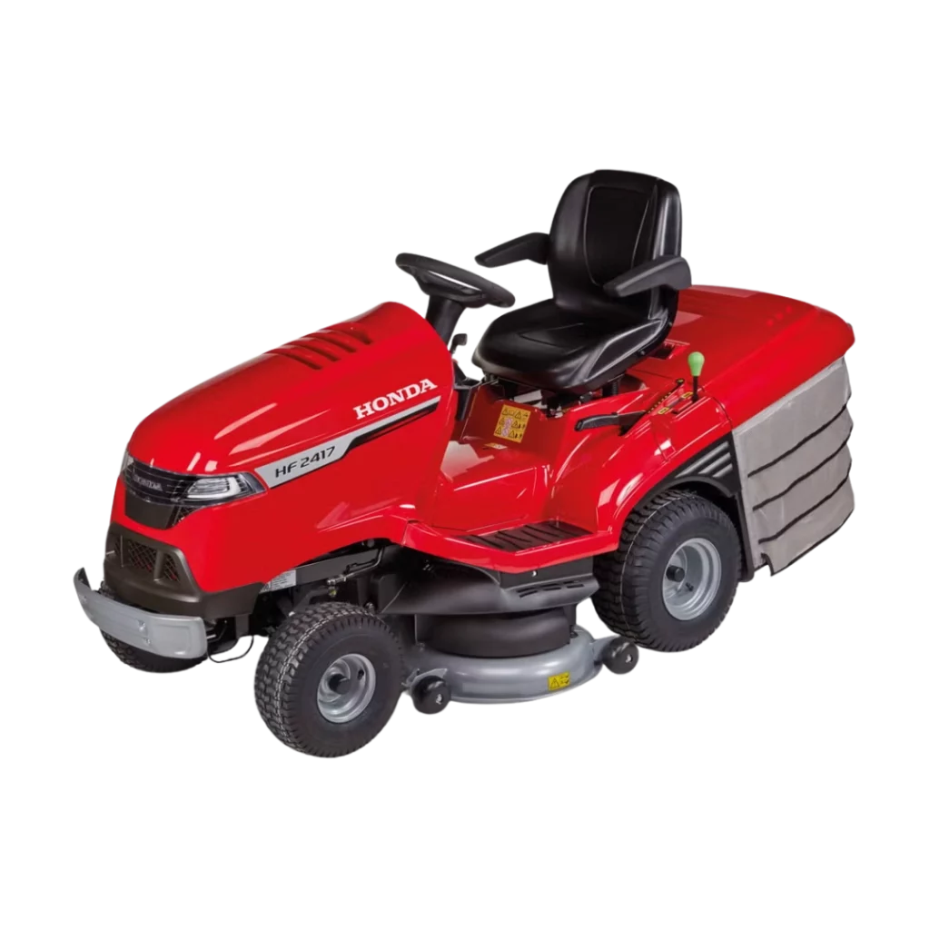 Tondeuse autoportée Honda HF2417HME avec ramassage intégré, disponible chez Défi-Mat Jardin.