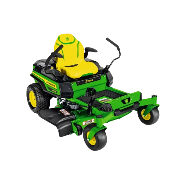 Tondeuse autoportée à rayon de braquage zéro John Deere Z370R à batterie, disponible chez Défi-Mat Jardin.