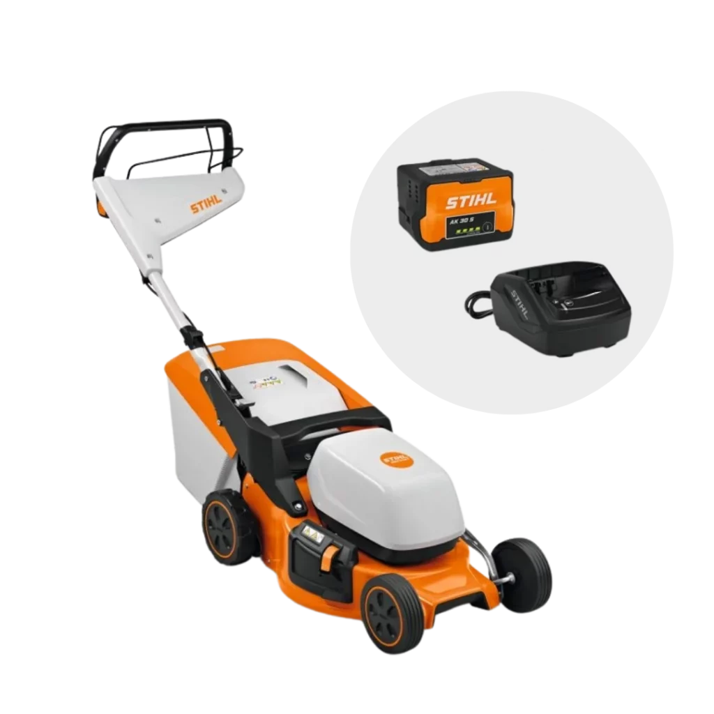 Tondeuse à batterie STIHL RMA 248 T PACK avec batterie et chargeur, disponible chez Défi-Mat Jardin.