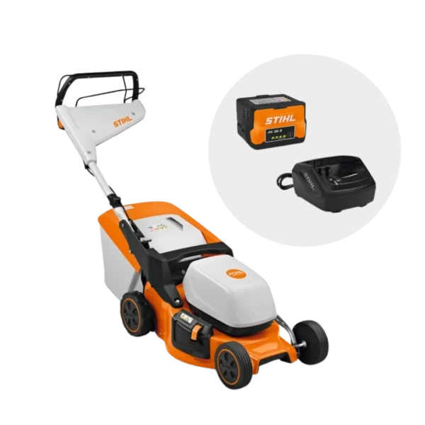 Tondeuse à batterie STIHL RMA 248 T PACK avec batterie et chargeur, disponible chez Défi-Mat Jardin.