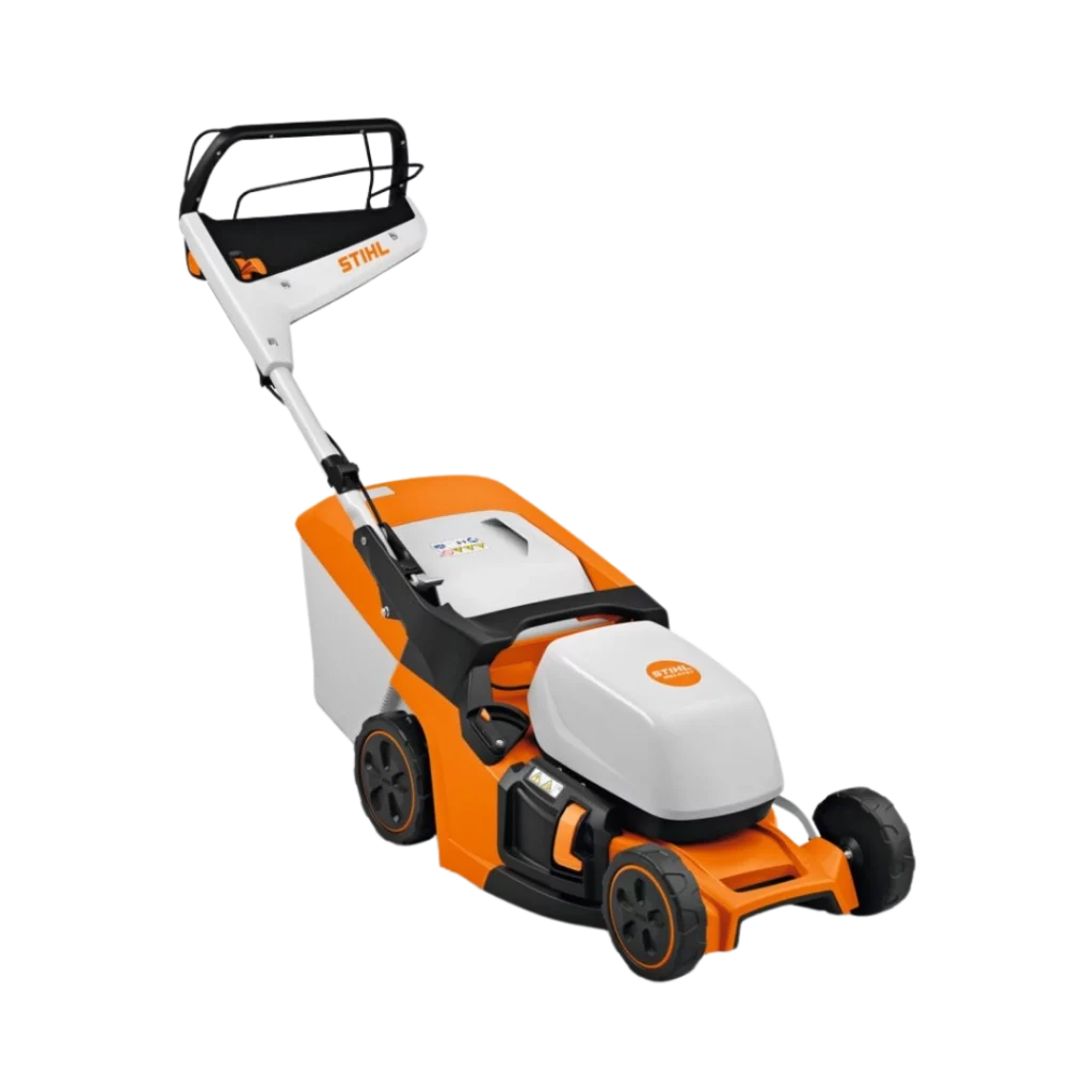 Tondeuse à batterie STIHL RMA 443 avec largeur de coupe de 41 cm, disponible chez Défi-Mat Jardin.