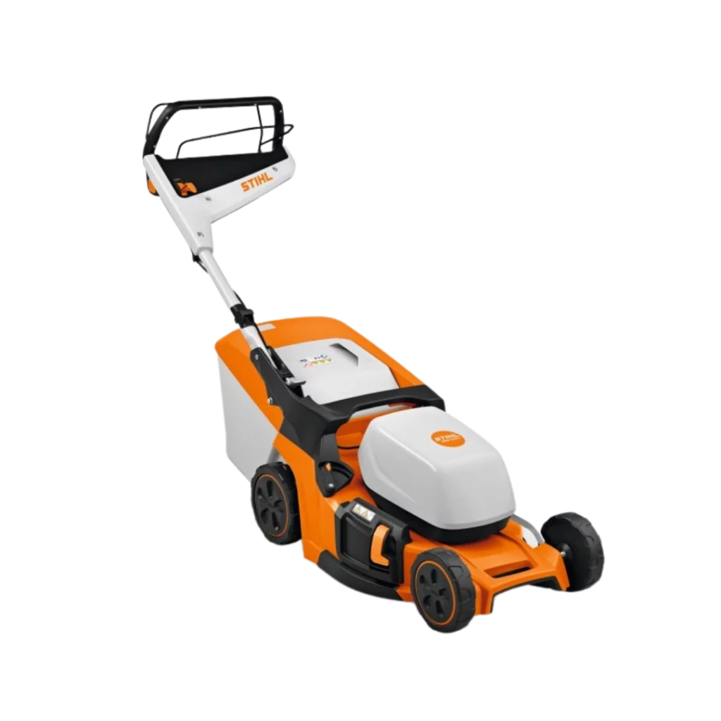 Tondeuse à batterie STIHL RMA 448 avec largeur de coupe de 46 cm, disponible chez Défi-Mat Jardin.
