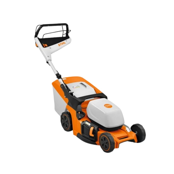 Tondeuse à batterie STIHL RMA 448 avec largeur de coupe de 46 cm, disponible chez Défi-Mat Jardin.