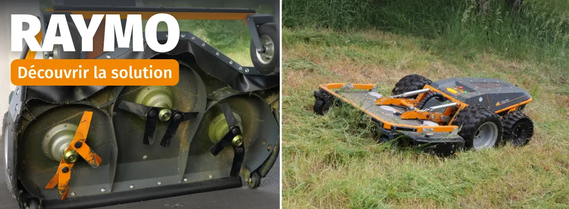 RAYMO – Tondeuses professionnelles électriques de pente dispo chez Défi-Mat Jardin